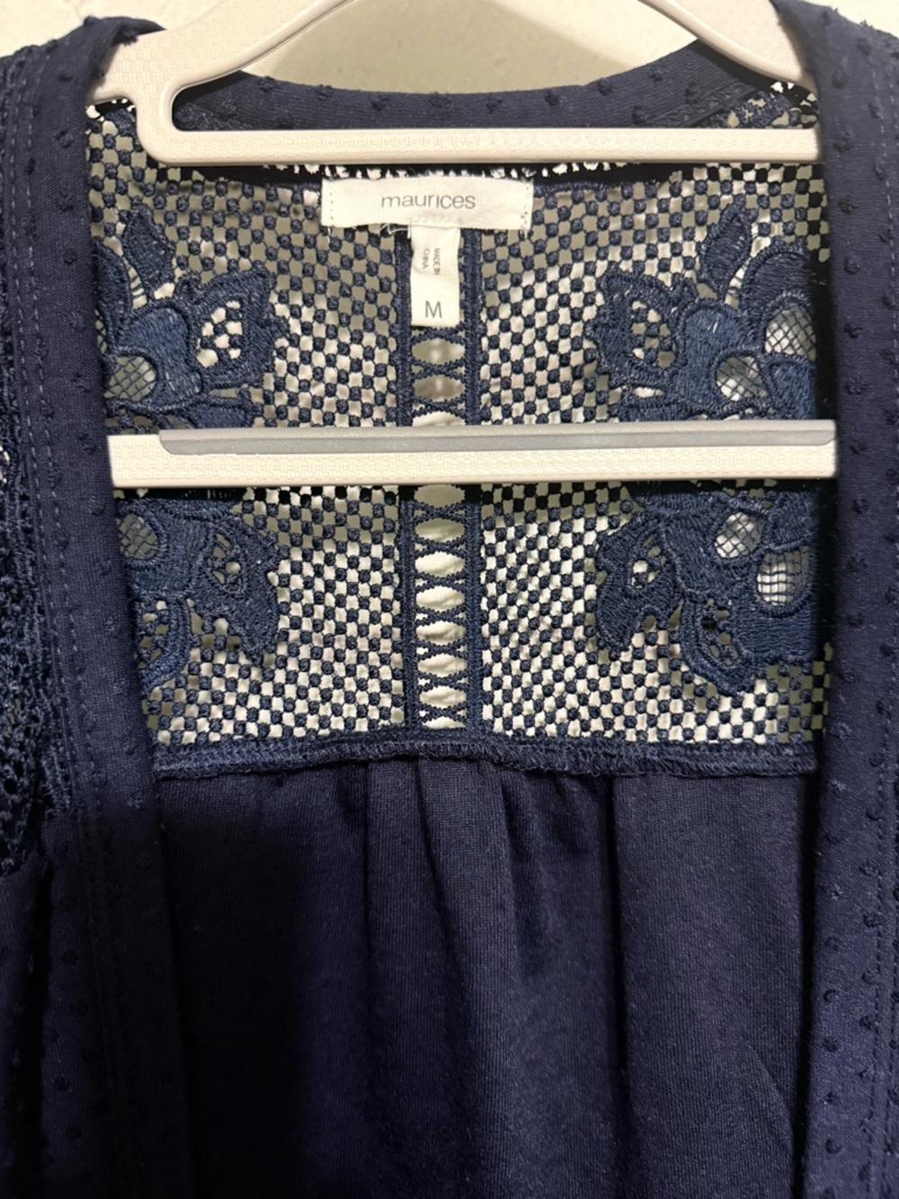 Open-Front Lace Yoke Tunic Cardigan -Navy - Picture 3 of 4